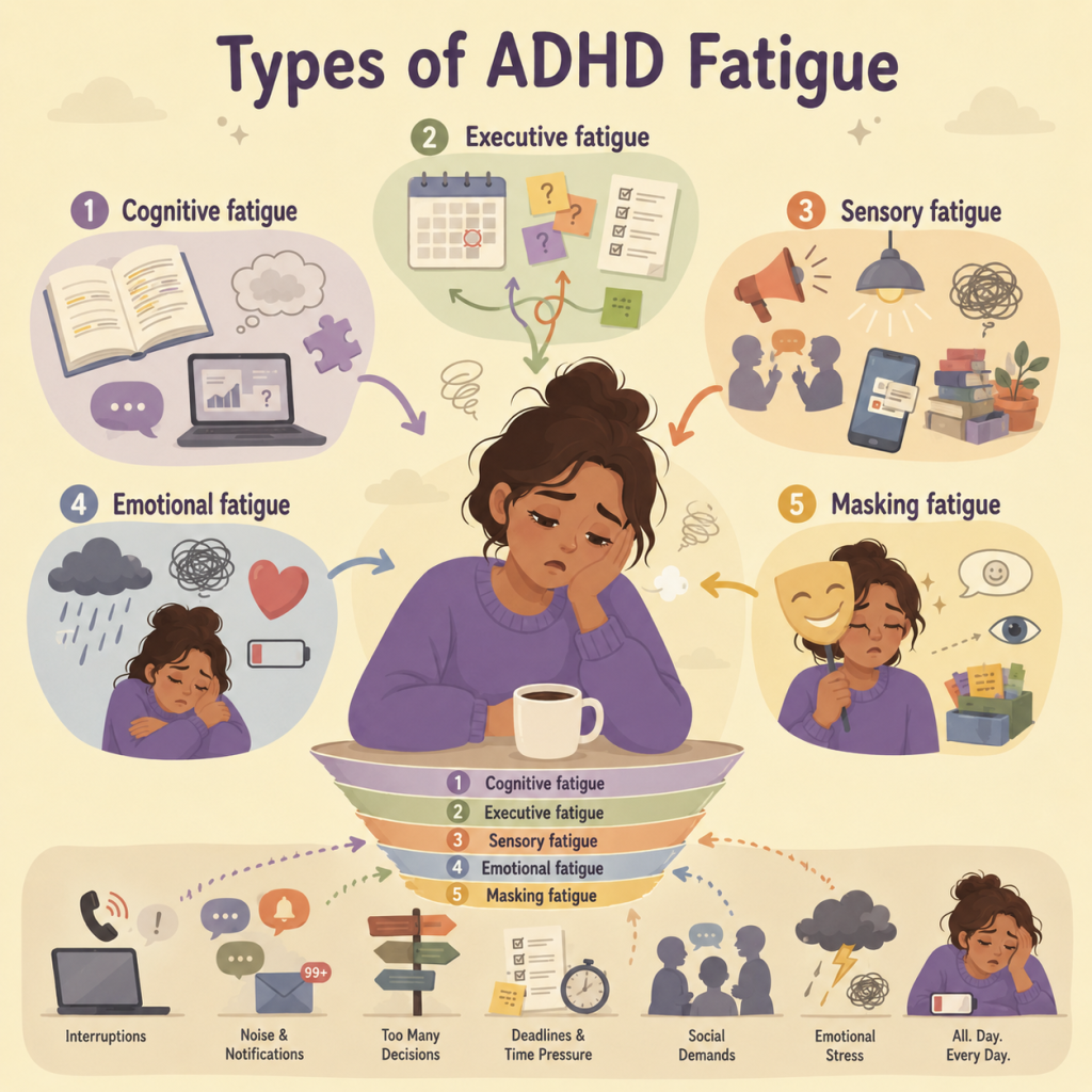 5 types of adhd and woman fatigue